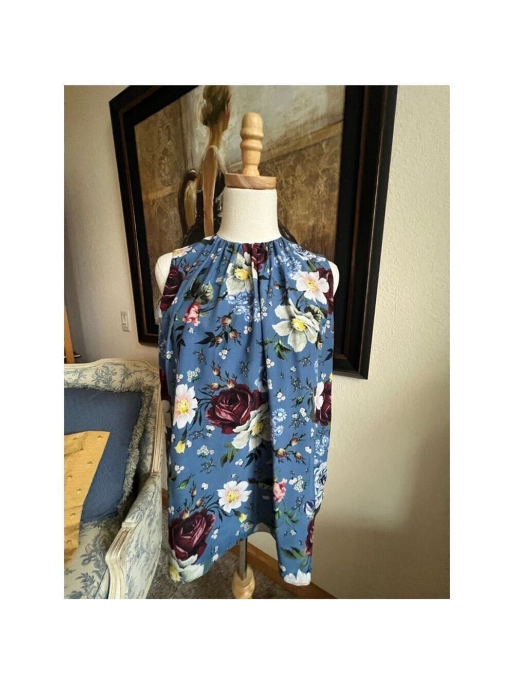 NWT Erdem Blue Floral Sleeveless Blouse M